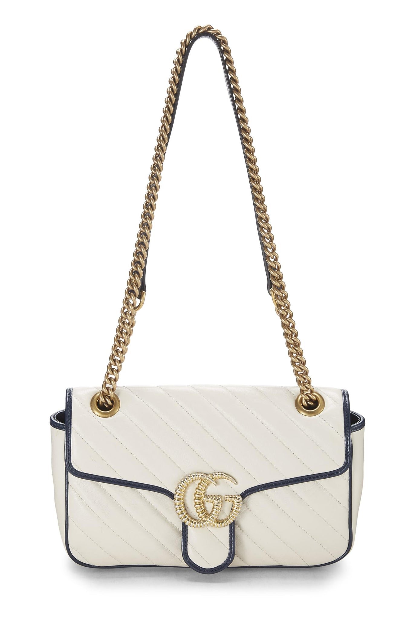 Gucci, White Leather Torchon GG Marmont Shoulder Bag Small, White