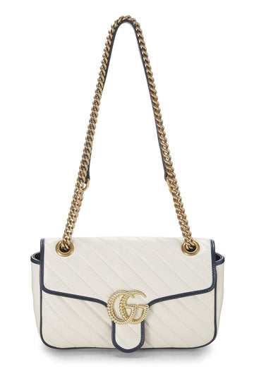 Gucci, White Leather Torchon GG Marmont Shoulder Bag Small, White