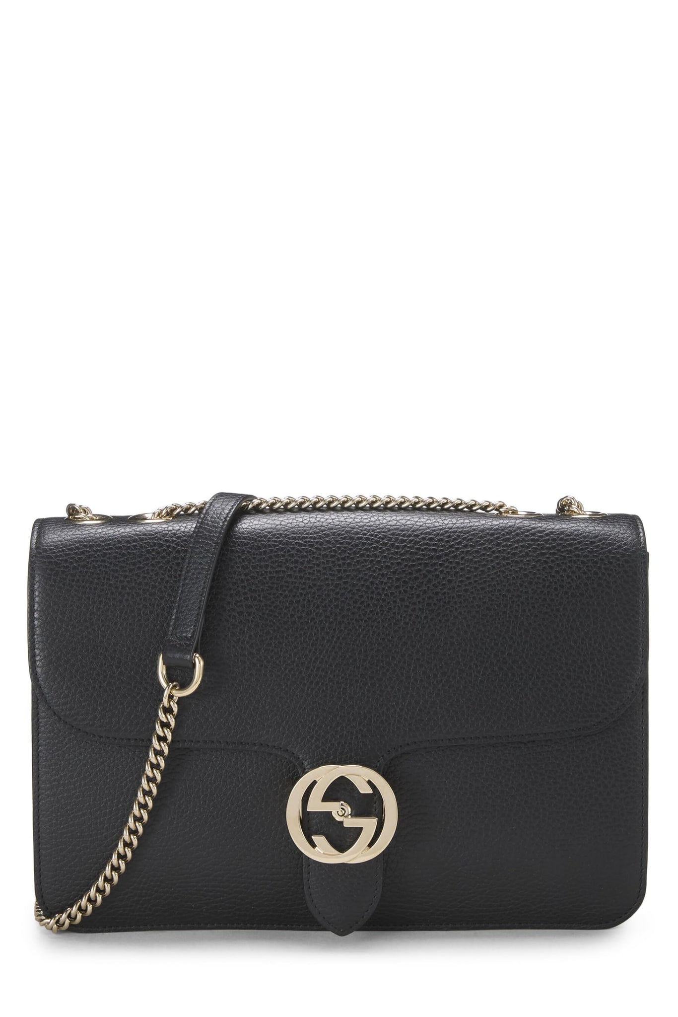 Gucci, Black Leather Interlocking Shoulder Bag Large, Black