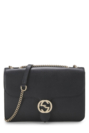 Gucci, Black Leather Interlocking Shoulder Bag Large, Black