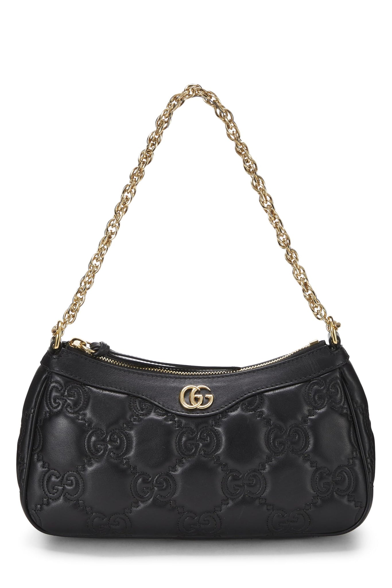 Gucci, Black Leather 'GG' Marmont Matelassé Shoulder Bag, Black