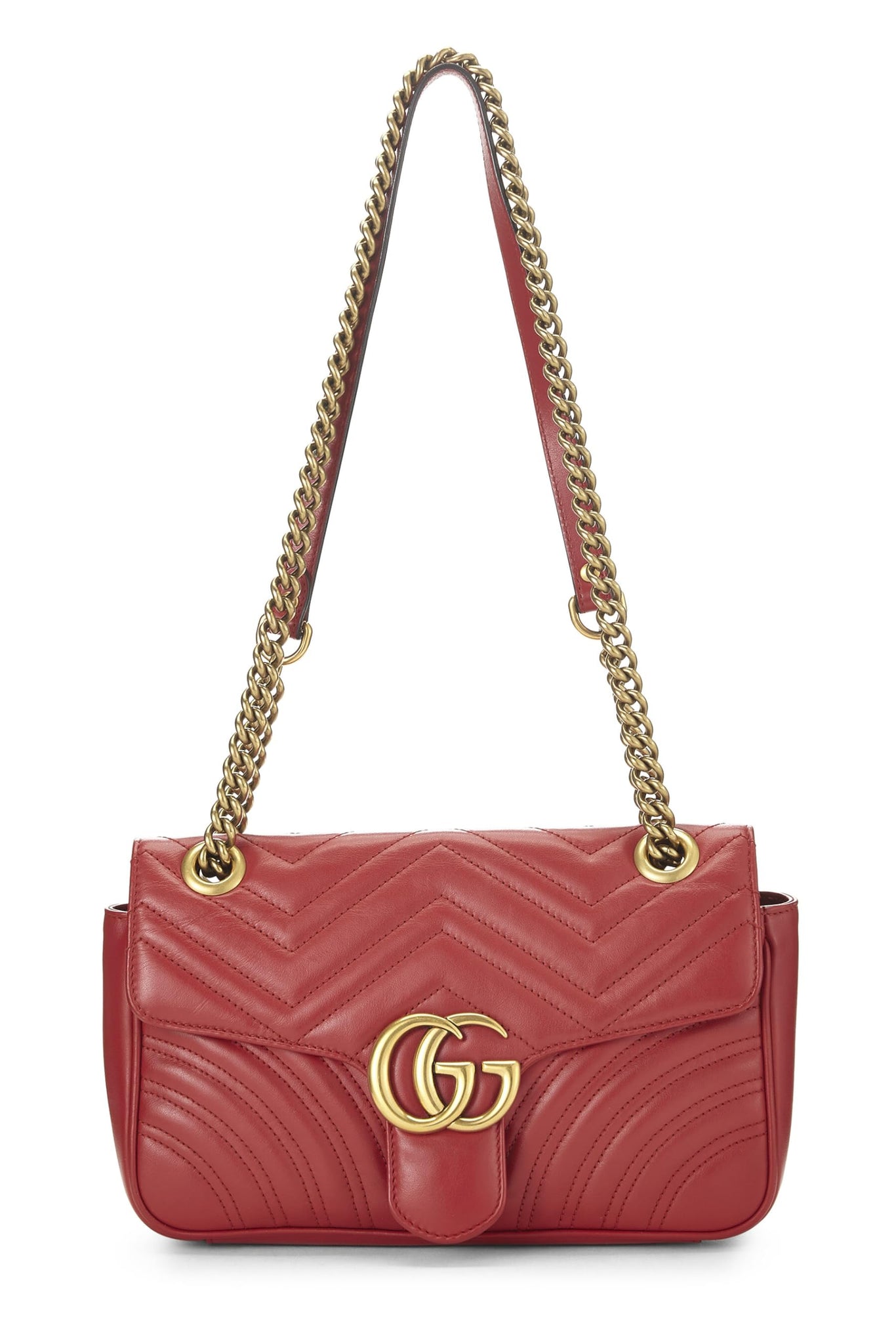 Gucci, Red Leather GG Marmont Shoulder Bag Small, Red