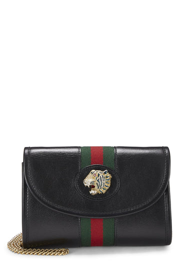 Gucci, Black Leather Web Rajah Shoulder Bag Mini, Black