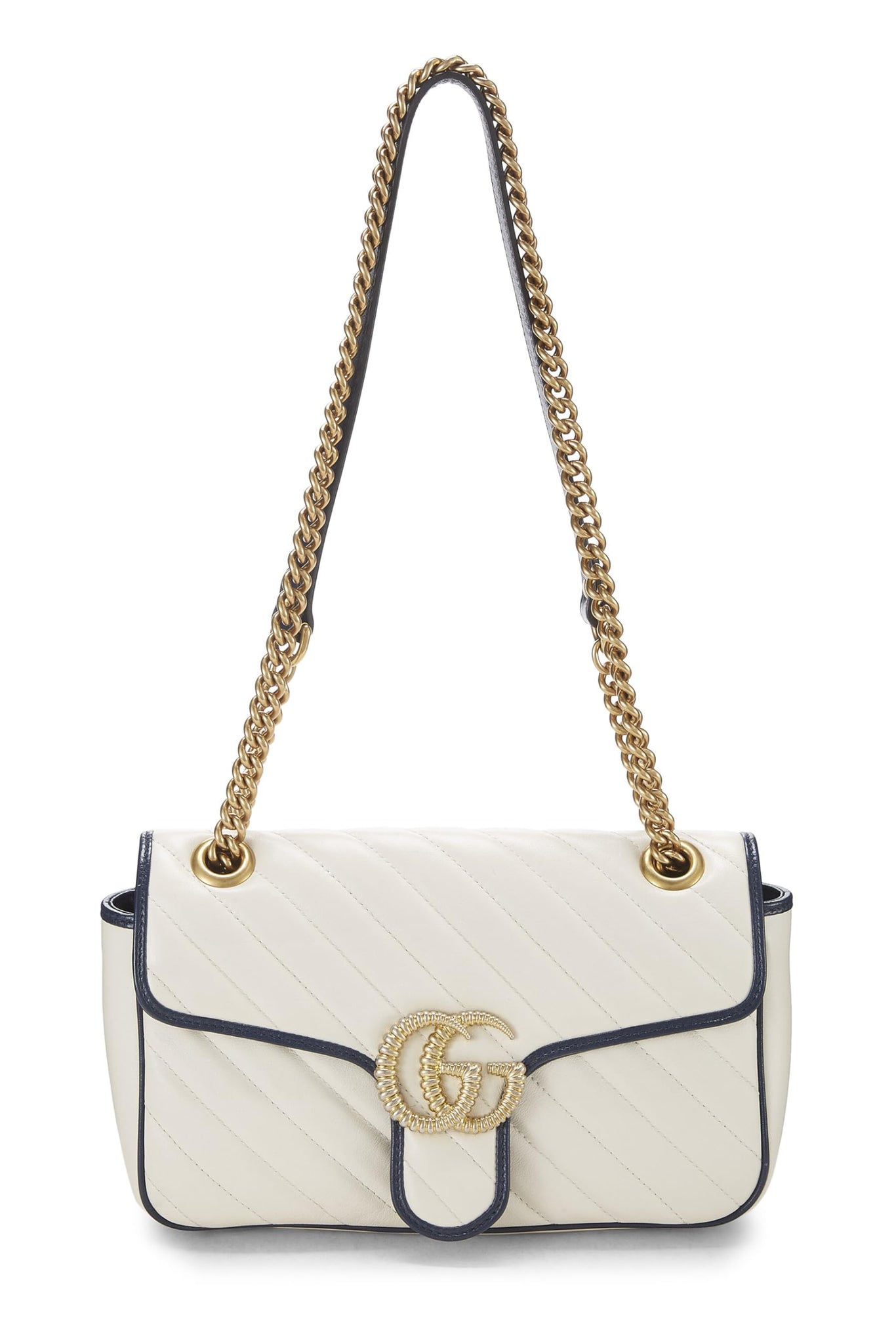 Gucci, White Leather Torchon GG Marmont Shoulder Bag Small, White