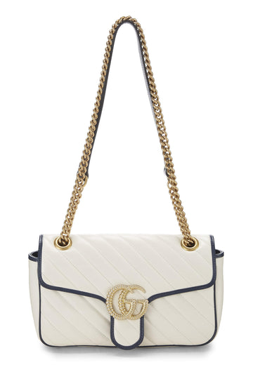 Gucci, White Leather Torchon GG Marmont Shoulder Bag Small, White
