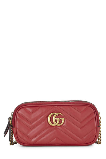 Gucci, Red Leather GG Marmont Shoulder Bag, Red