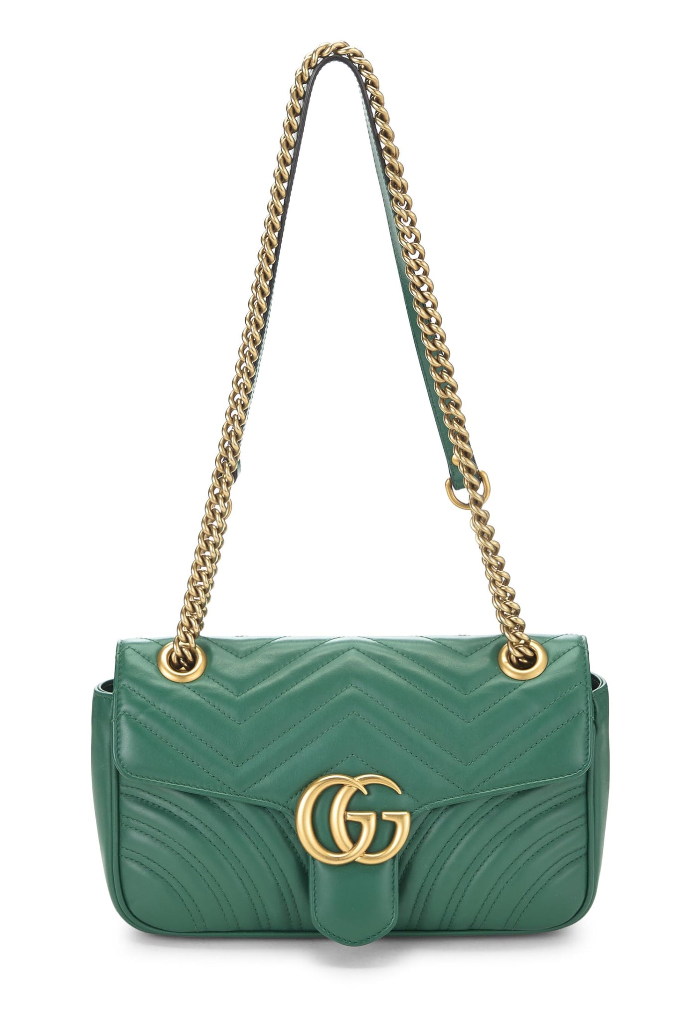 Gucci, Green Leather GG Marmont Shoulder Bag Small, Green