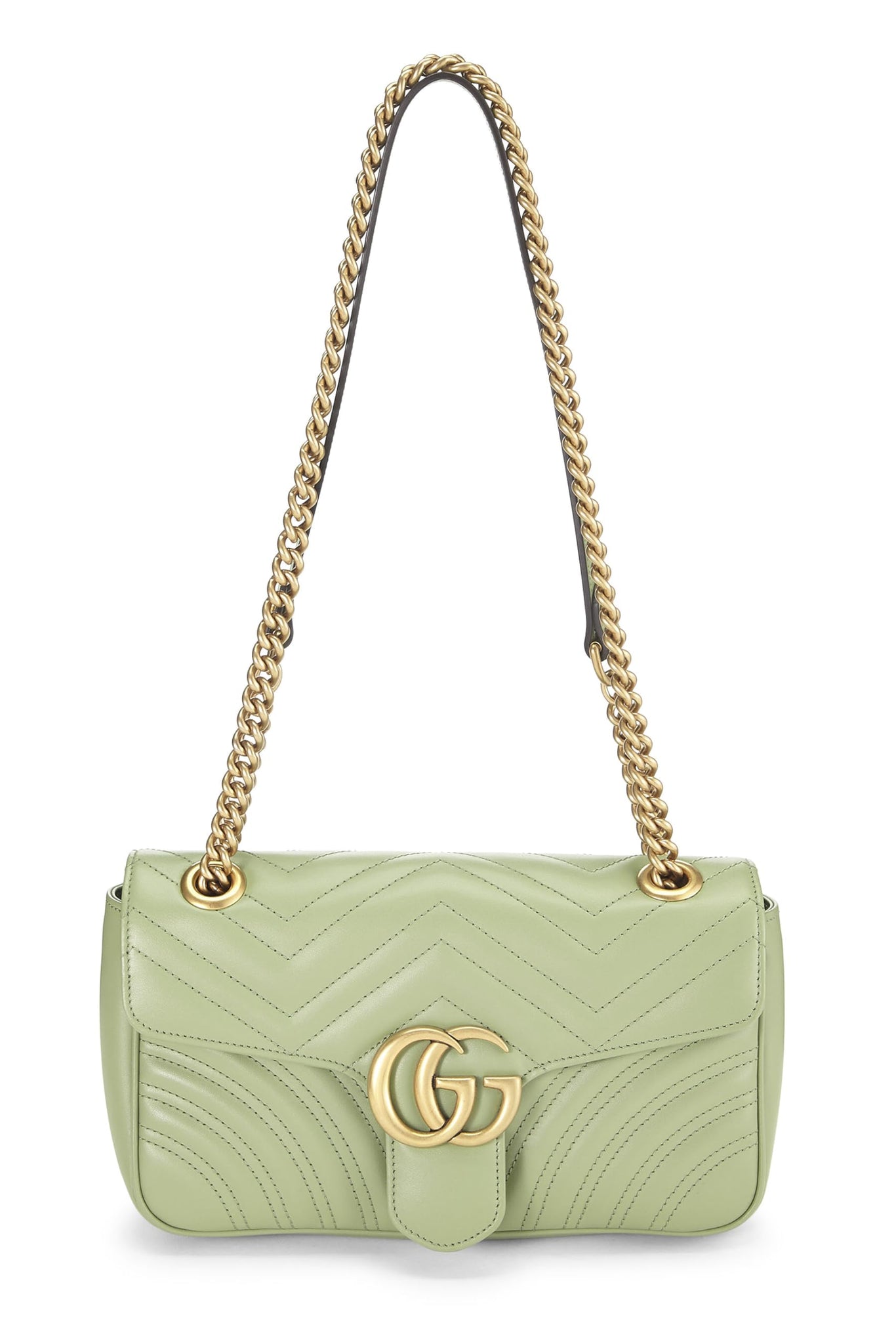 Gucci, Green Leather Torchon GG Marmont Shoulder Bag Small, Green