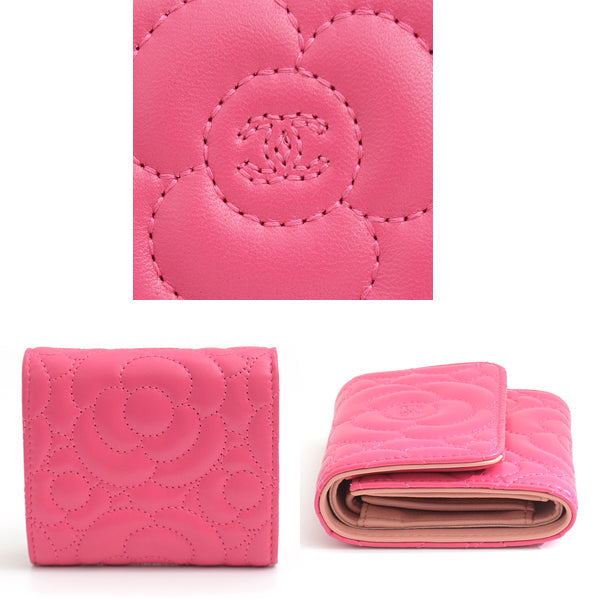 Chanel Camellia Lambskin Trifold Compact Wallet Pink