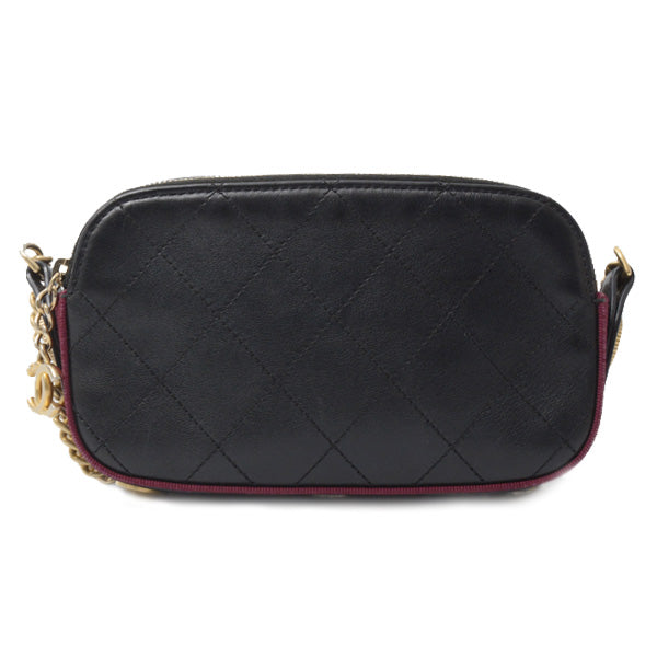 Chanel Matelasse Chain Shoulder Bag Black Bordeaux