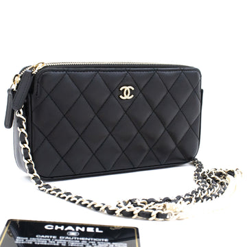 Top Quality Chanel Lambskin Pearl Wallet On Chain WOC Double Zip Chain Bag