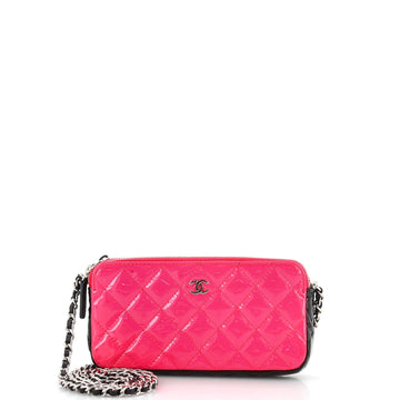 CHANEL Double Zip Clutch with Chain Quilted Patent