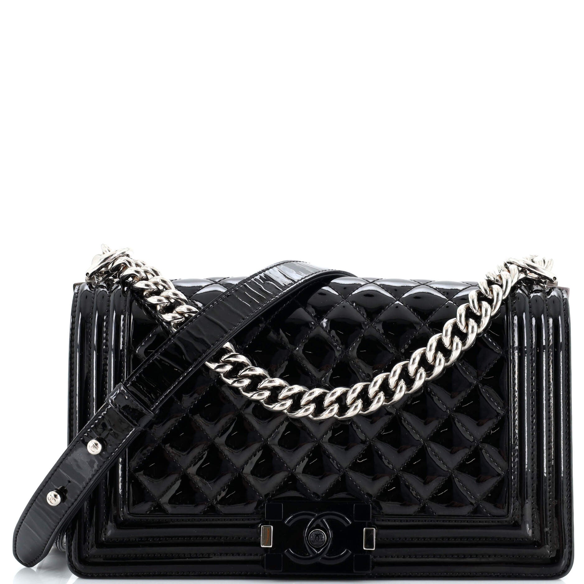 CHANEL Boy Flap Bag Quilted Plexiglass Patent Old Medium