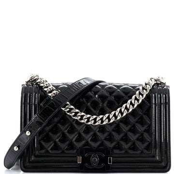 CHANEL Boy Flap Bag Quilted Plexiglass Patent Old Medium