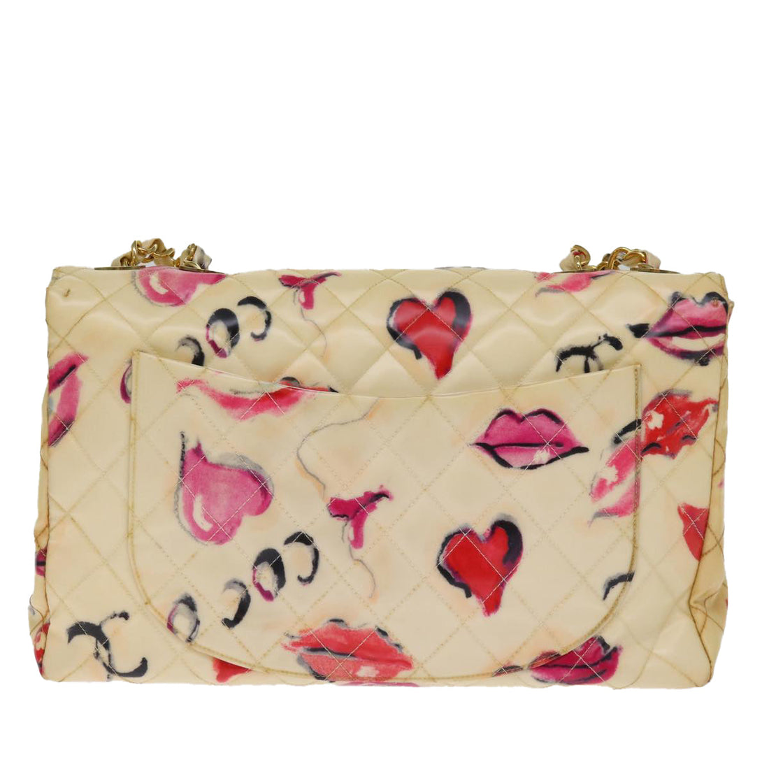 Top Quality Chanel Matelasse Chain Shoulder Bag Patent leather Cream CC Auth 74406A