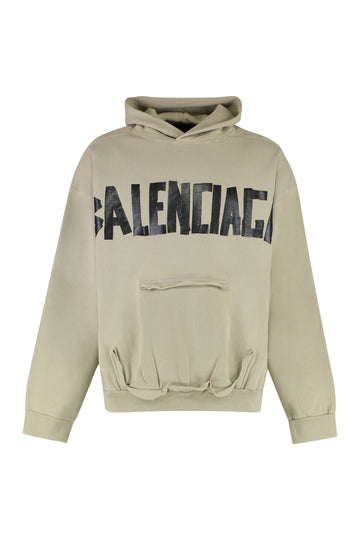 BALENCIAGA Unisex Cotton Hoodie with Localized Ripping