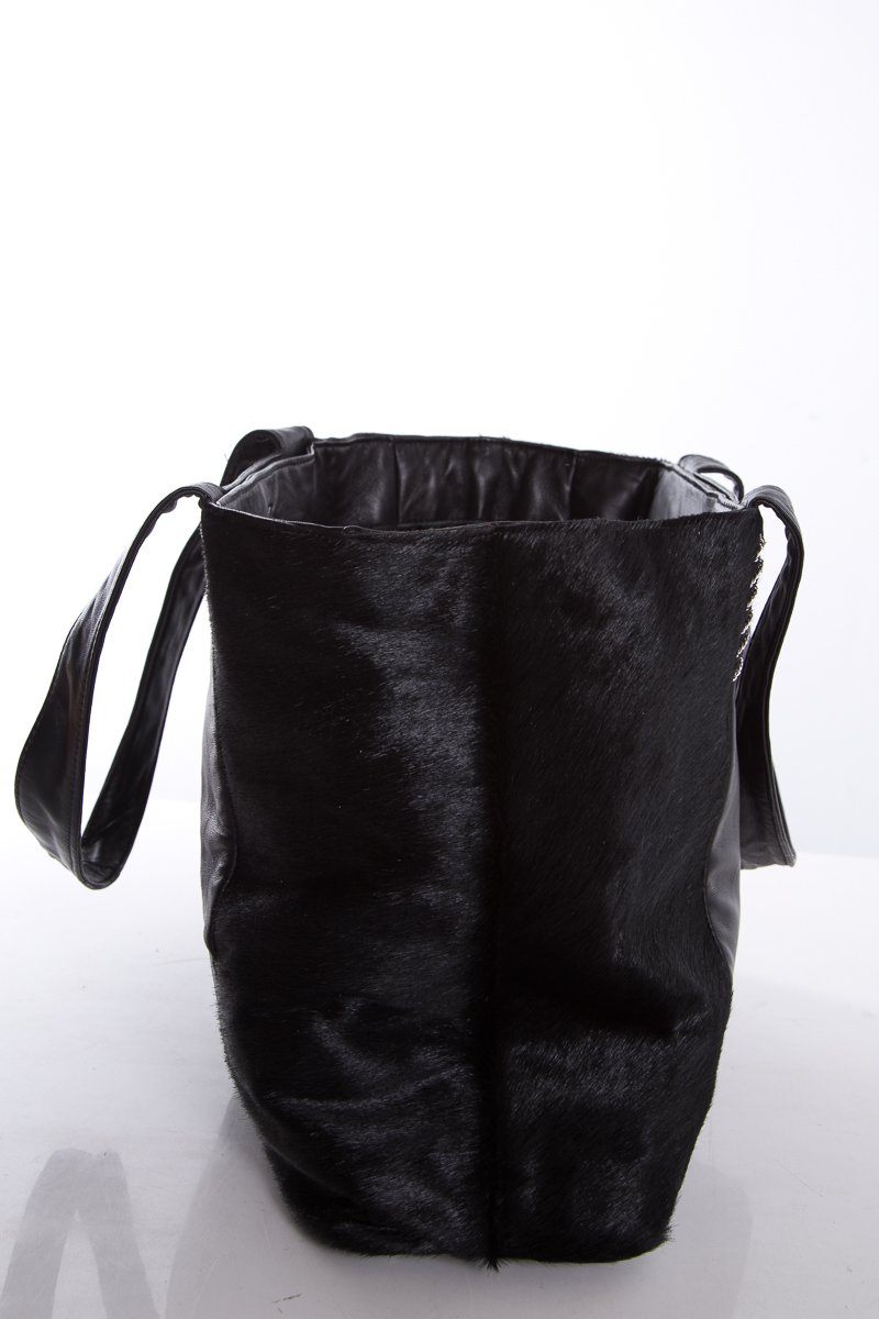 Paola Del Lungo Black Pony Hair & Leather Shoulder Bag