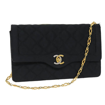 Top Quality Chanel Matelasse Chain Shoulder Bag Satin Paris limited Black CC Auth 74757A