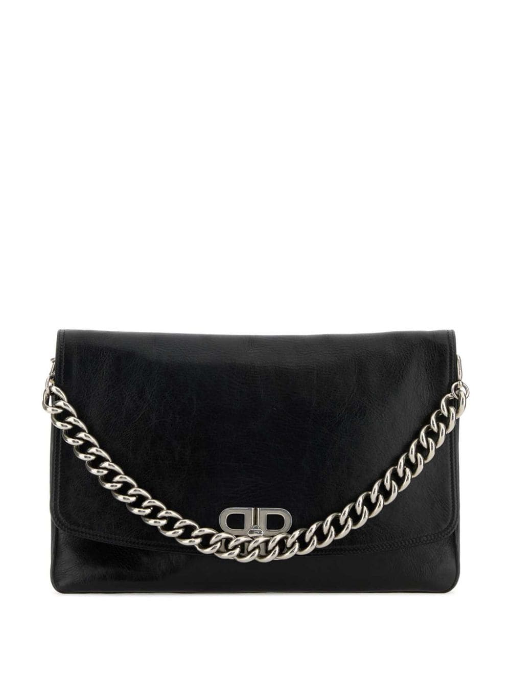 BALENCIAGA Smooth Grain Adjustable Handbag with Chain-Link Shoulder Strap