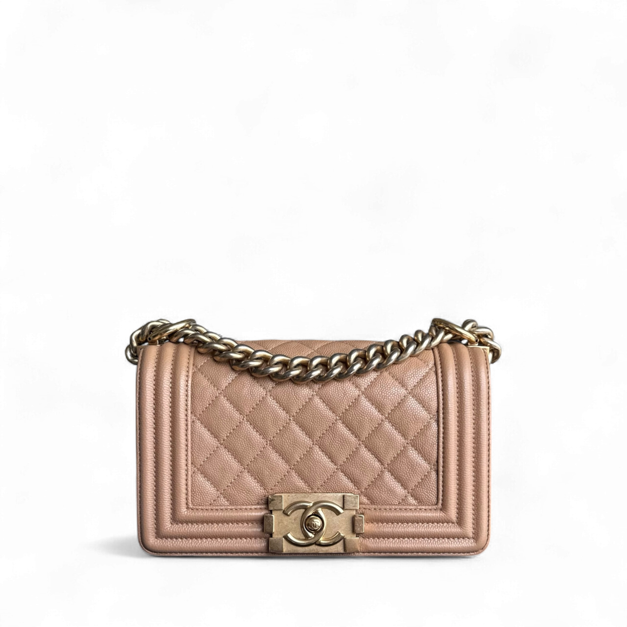 Chanel Boy Small - Caviar 20CM Quilted Caramel Gold Hardware Series 25