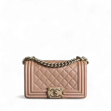 Chanel Boy Small - Caviar 20CM Quilted Caramel Gold Hardware Series 25