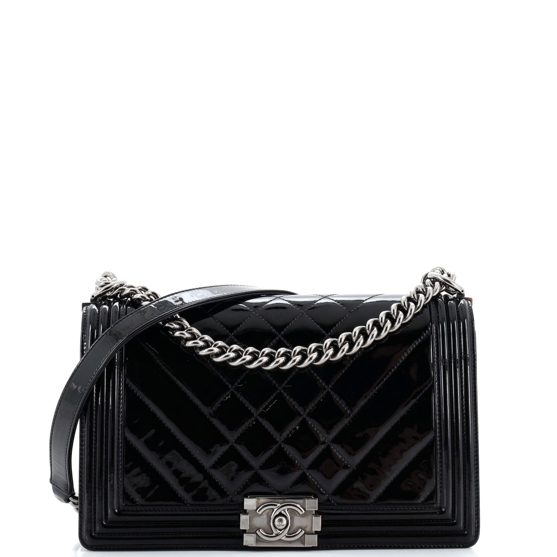 CHANEL Boy Flap Bag Chevron Patent New Medium