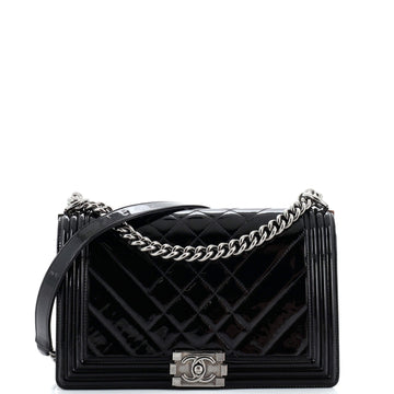 CHANEL Boy Flap Bag Chevron Patent New Medium
