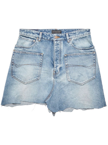 BALENCIAGA Asymmetric Cut-Up Denim Mini Skirt