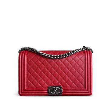 Chanel Boy Medium - Caviar 28CM Quilted Dark Red Ruthenium Silver Hardware Series 23
