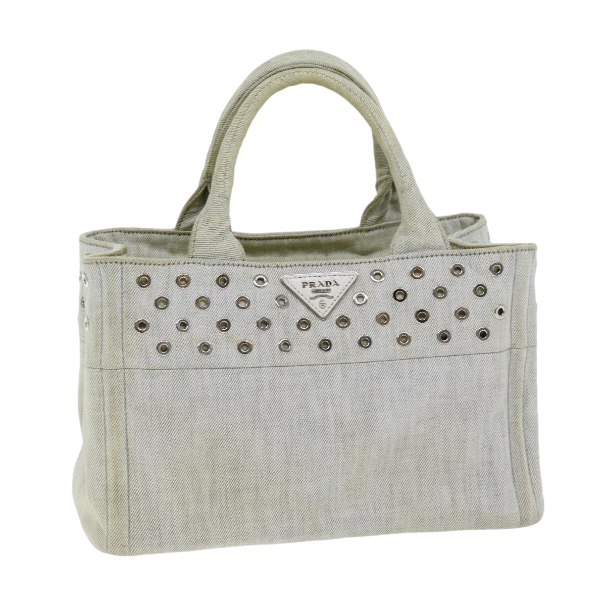PRADA Canapa PM Hand Bag Canvas White 75821