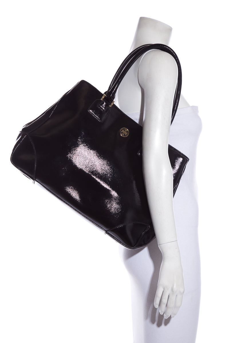 Tory Burch Black Patent  Leather Tote