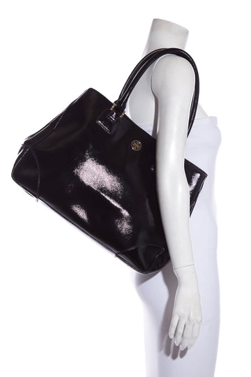 Tory Burch Black Patent  Leather Tote