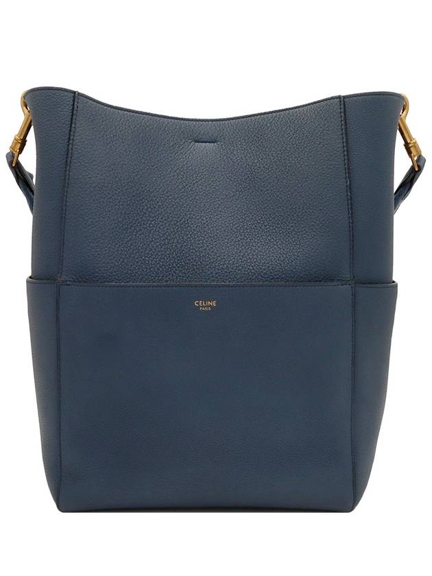 CELINE Deep blue calfskin single medium bucket shoulder bag 189593AH4