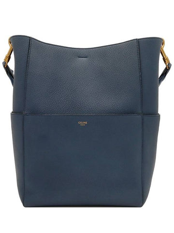 CELINE Deep blue calfskin single medium bucket shoulder bag 189593AH4