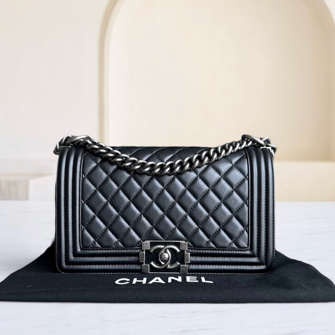 Chanel Boy Medium - 25CM Quilted Calfskin Black Limited Edition Ruthenium Silver Hardware Series 20