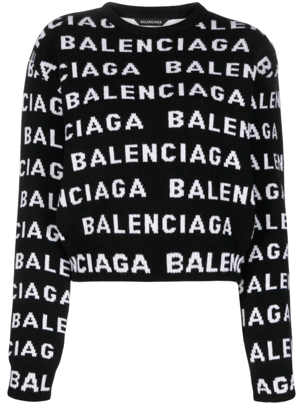 BALENCIAGA Allover Logo Wool Cropped Sweater for Women
