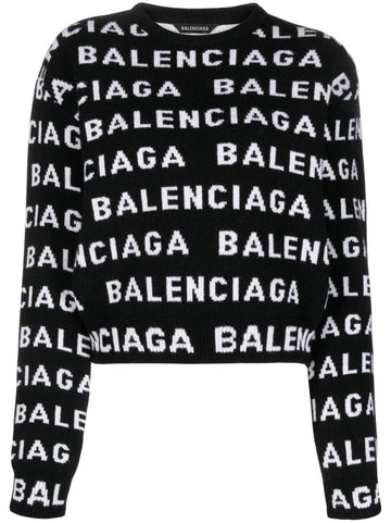 BALENCIAGA Allover Logo Wool Cropped Sweater for Women