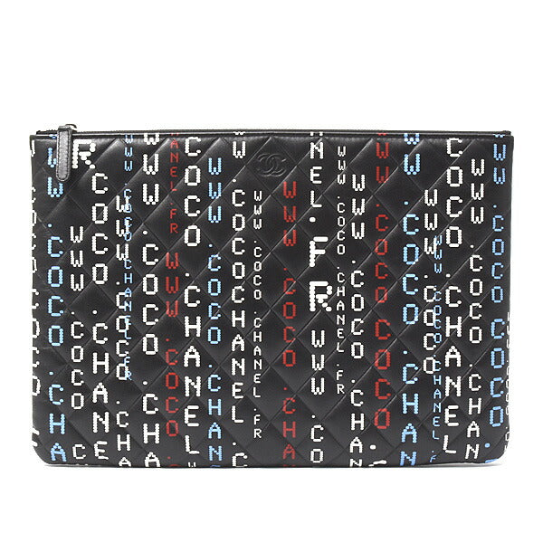 Chanel Lambskin Typography Clutch Bag Black