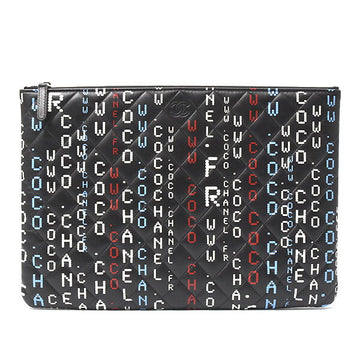 Chanel Lambskin Typography Clutch Bag Black