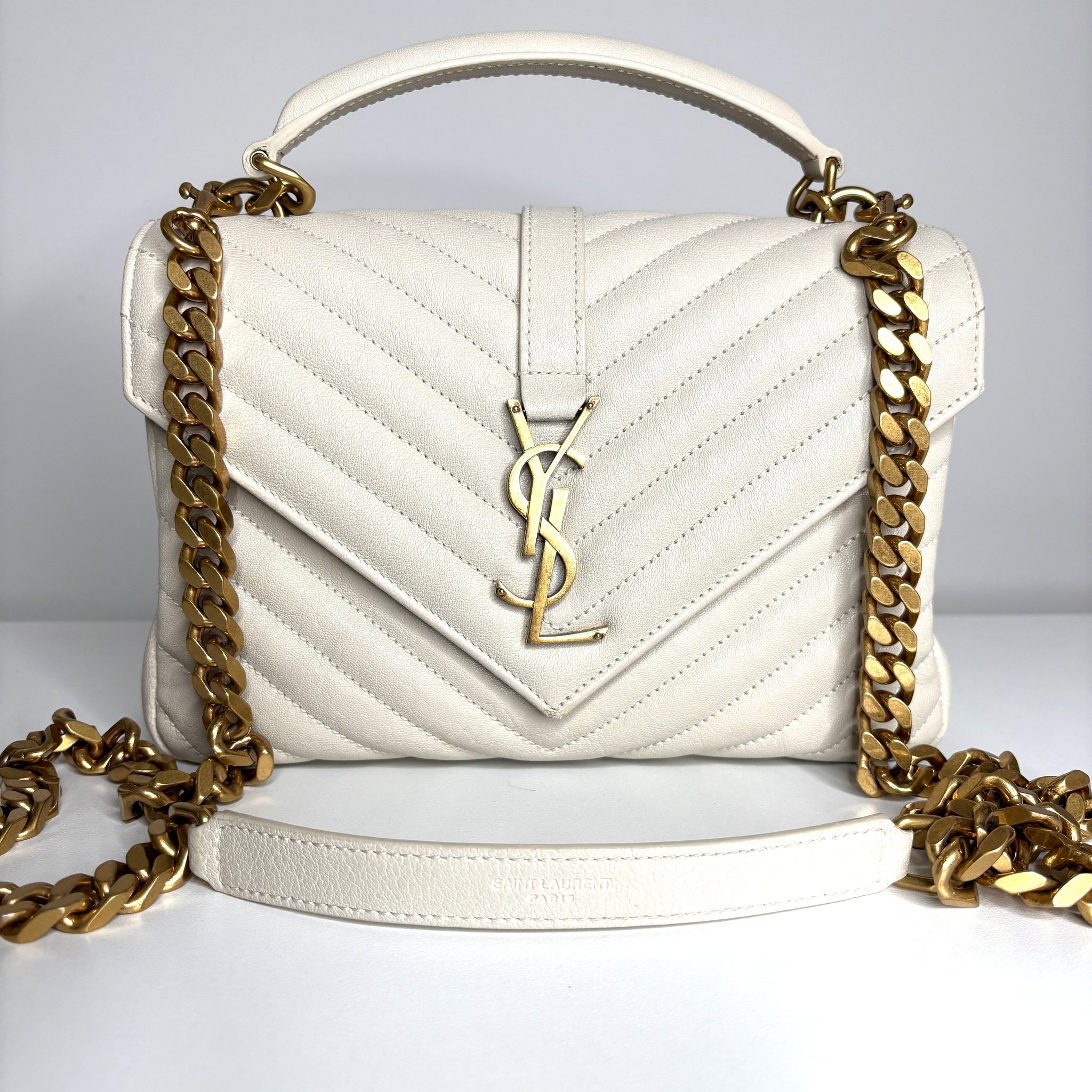 Saint Laurent College Medium Cream Leather Shoulder Bag