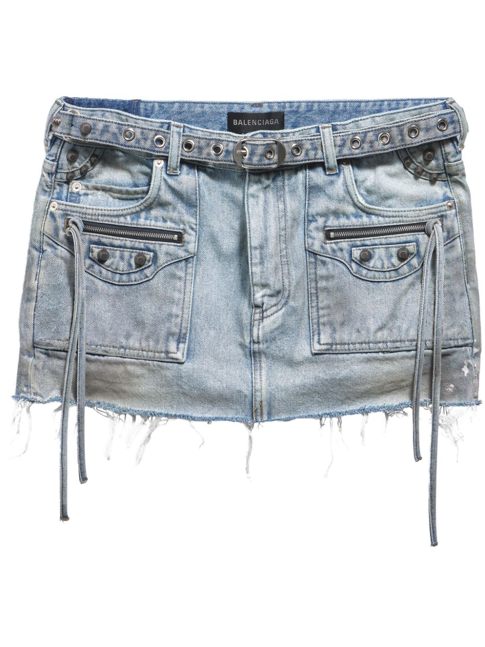 BALENCIAGA Fringe Edge Low Waist Denim Mini Skirt