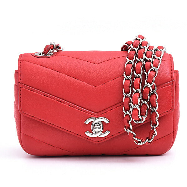 Chanel Chevron Mini Chain Shoulder Bag Red Caviar Skin