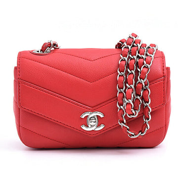 Chanel Chevron Mini Chain Shoulder Bag Red Caviar Skin