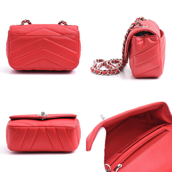 Chanel Chevron Mini Chain Shoulder Bag Red Caviar Skin