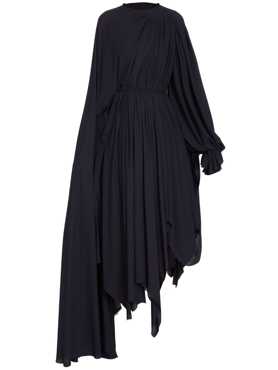 BALENCIAGA Asymmetric Hem Crepe Mini Dress with Back Lace-Up Closure