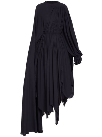 BALENCIAGA Asymmetric Hem Crepe Mini Dress with Back Lace-Up Closure