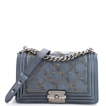 CHANEL Boy Flap Bag Studded Leather Old Medium