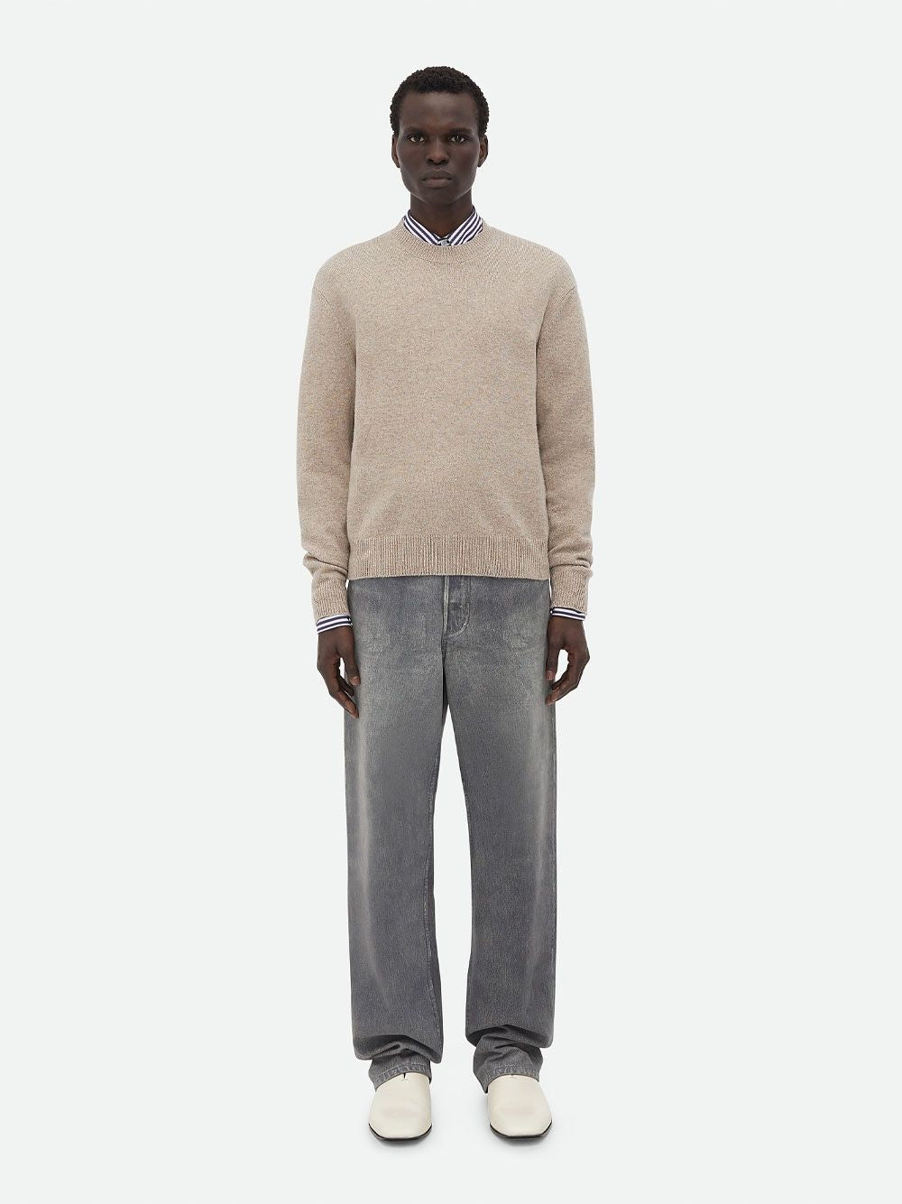 BOTTEGA VENETA Stretch Cashmere Blend Sweater with Leather Patch