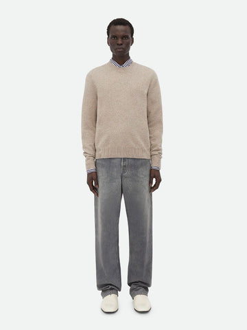BOTTEGA VENETA Stretch Cashmere Blend Sweater with Leather Patch