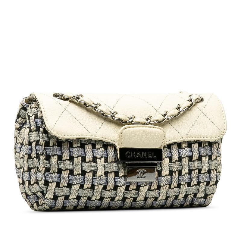 CHANEL Wild Stitch Flap Bag in Tweed Wool White Blue